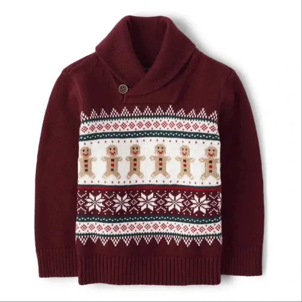 The Children’s Place Gingerbread Boy‎ 3T Christmas Sweater Burgundy Holiday Xmas